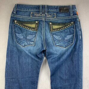 Robins Jean Mens Pants 33 Blue Denim Jeans Low Rider Studded Made In USA 33x34